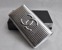 Replica Chanel 20322 Grid pattern Bi-Fold Silver Wallet